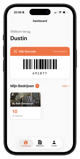 Klant ziet zijn spaarkaart in de app