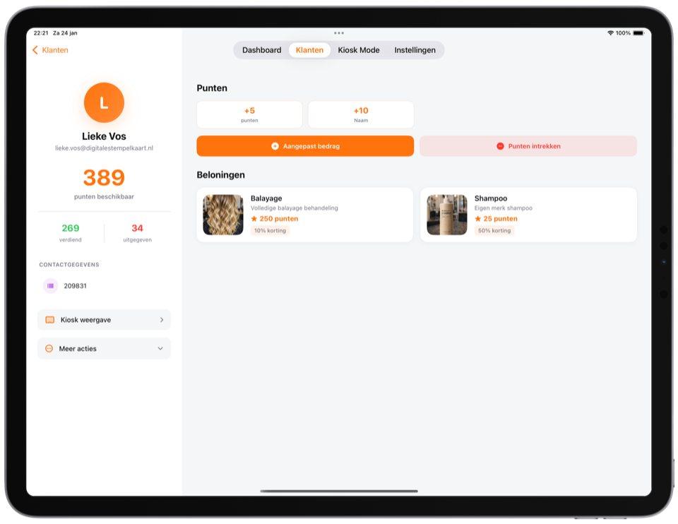 Punten uitdelen op tablet of computer